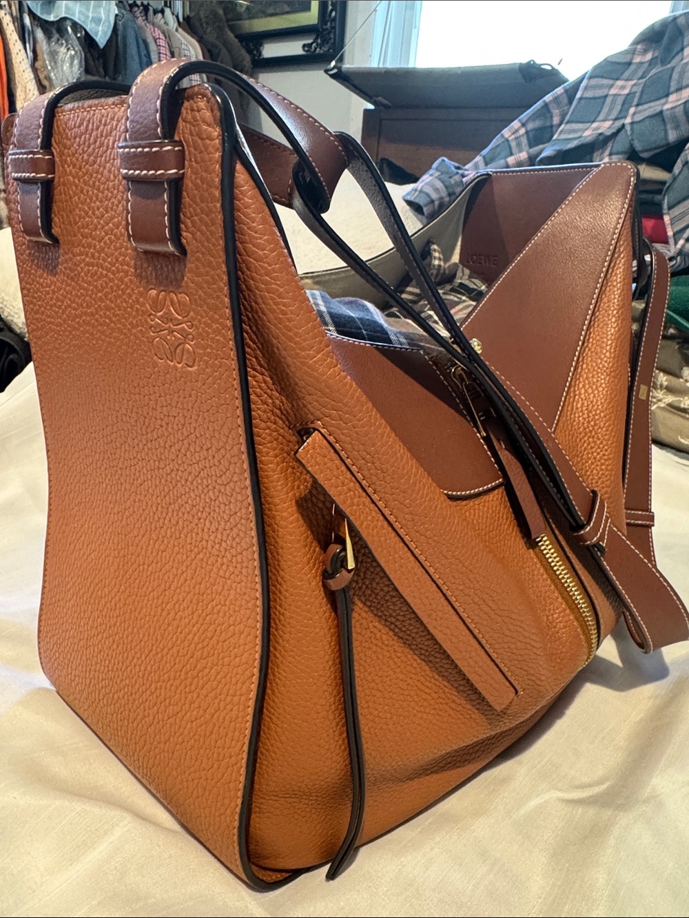 Loewe Brown Pebbled Leather Hammock Shoulder Bag with Gold Hardware